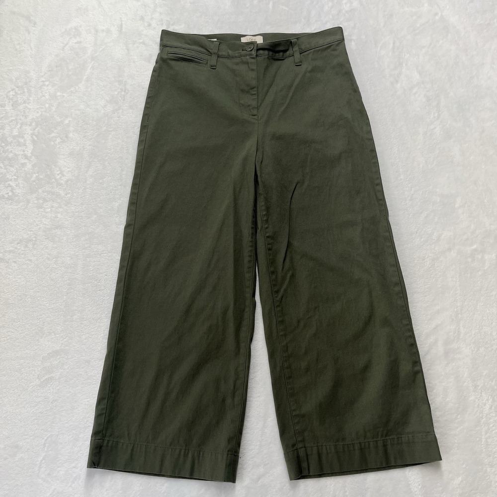 Loft Outlet Wide Leg Crop Pants Womens 8 Olive Basics Summer Fall Career Basics